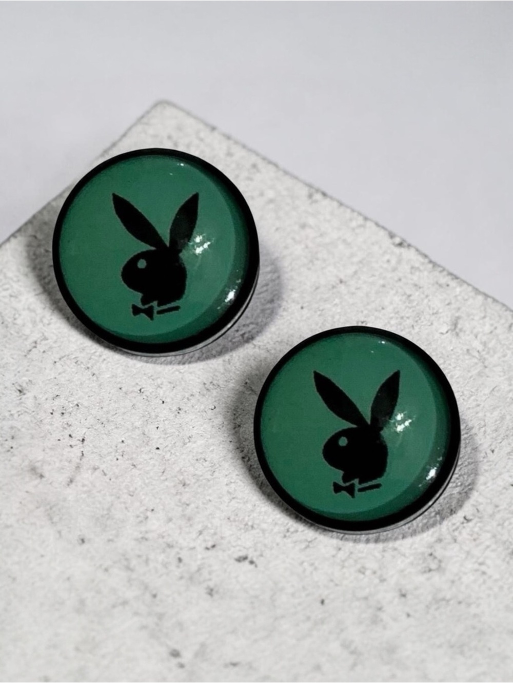 Playboy Illusion Bunny Black & Aqua Magnetic Fake Acrylic Plugs Tunnels